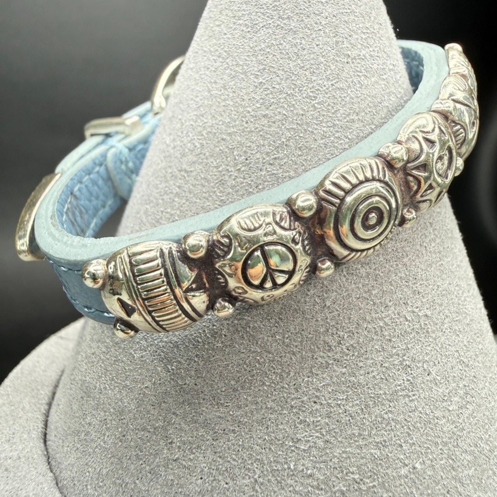 Brighton Harmony Bandit Bracelet Blue Leather Belt Silver Tone Whimsical